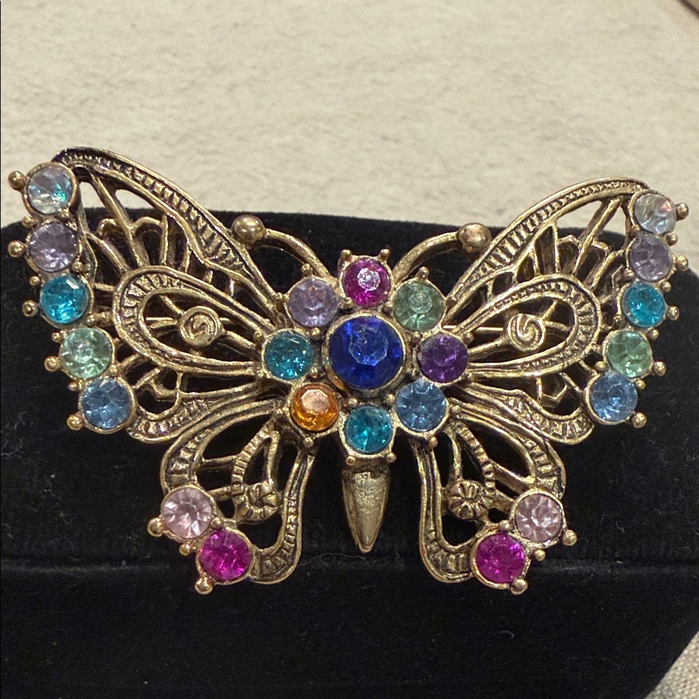 Vintage 60’s Multicolor Crystal Butterfly Brooch